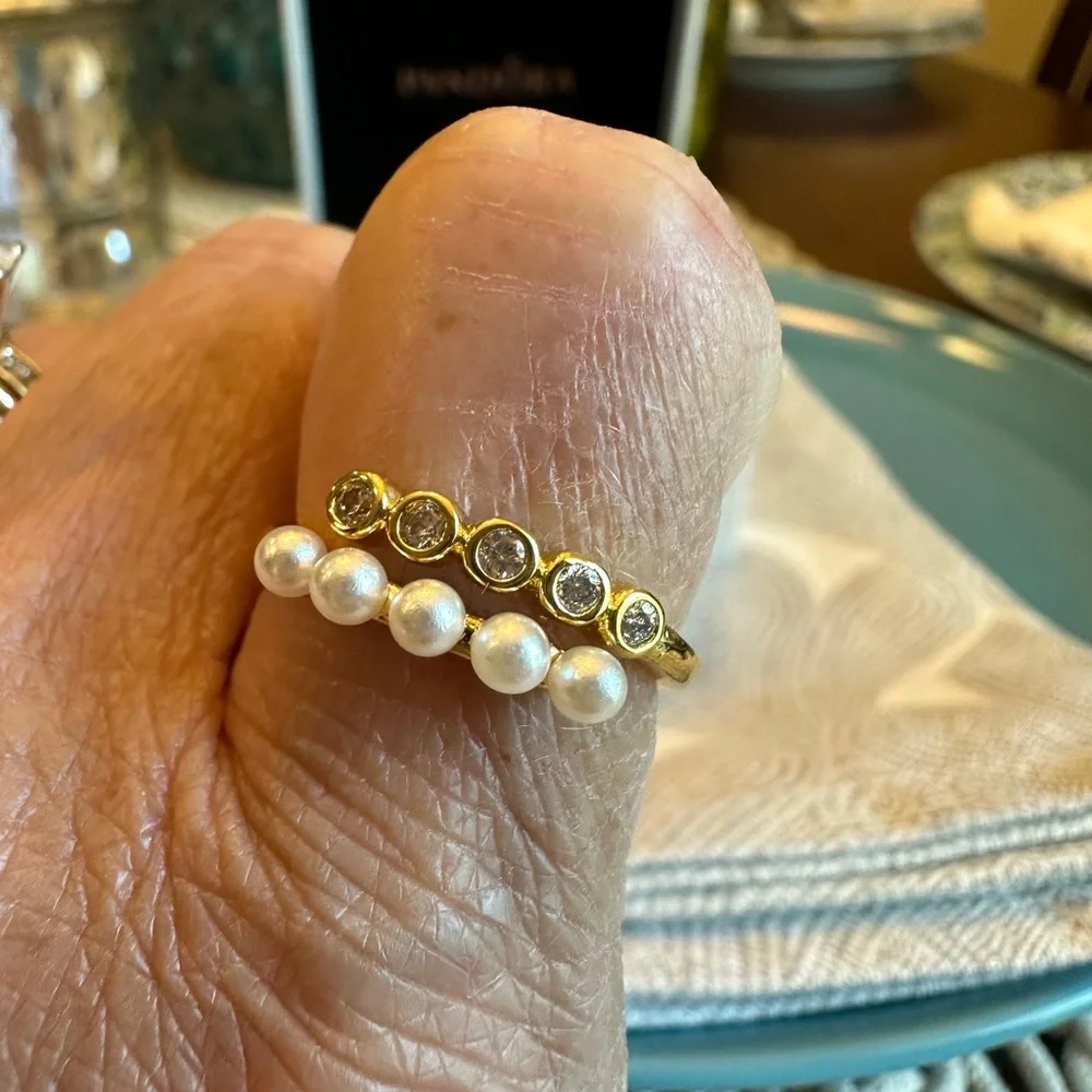 Pandora Treated Freshwater Cultured‎ Pearls & Stones Open Ring NEW
